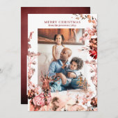 メリークリスマスモダンフローラとトナカイ写真 シーズンカード (正面/裏面)