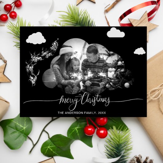 メリークリスマスモダンブラッククラウドフォトホリデイ 招待状