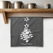 メリークリスマスモダンブラックストライプパーソナライズされた キッチンタオル