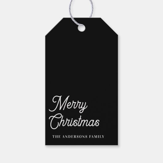 「メリークリスマスモダンブラックパーソナライズされたネーム ギフトタグ (正面)