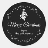 メリークリスマスモダンブラックホリデー封筒用シール ラウンドシール (正面)