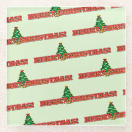 メリークリスマスモダンプレゼント ガラスコースター