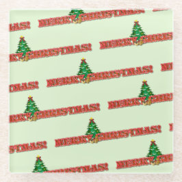 メリークリスマスモダンプレゼント ガラスコースター