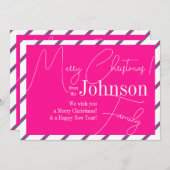 メリークリスマスモダンホットピンクとグリーン シーズンカード (正面/裏面)