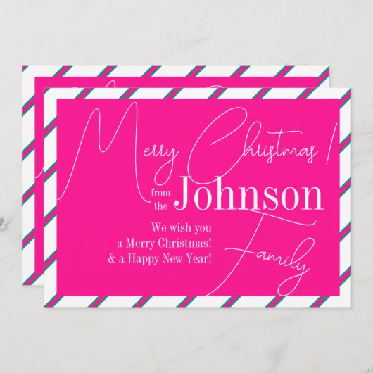 メリークリスマスモダンホットピンクとグリーン シーズンカード (正面/裏面)