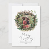 メリークリスマスモダンボホ素朴リース写真 シーズンカード (正面)