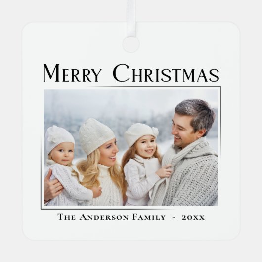 メリークリスマスモダンミニマエレガントリスト写真 メタルオーナメント (正面)