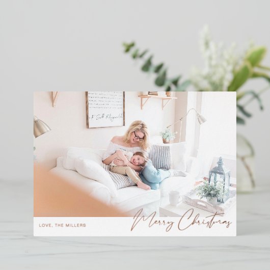 メリークリスマスモダンミニマリスト写真2 箔招待状 (立ち正面)