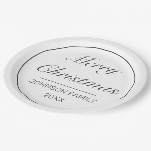 メリークリスマスモダンミニマリスト白ブラック ペーパープレート (アングル)