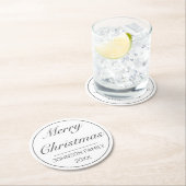 メリークリスマスモダンミニマリスト白ブラック ラウンドペーパーコースター (インサイチュ)