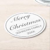 メリークリスマスモダンミニマリスト白ブラック ラウンドペーパーコースター (アングル)
