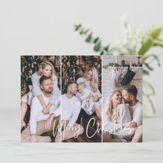 メリークリスマスモダンミニマリスト3フォトコラージュ シーズンカード (スタンド正面)