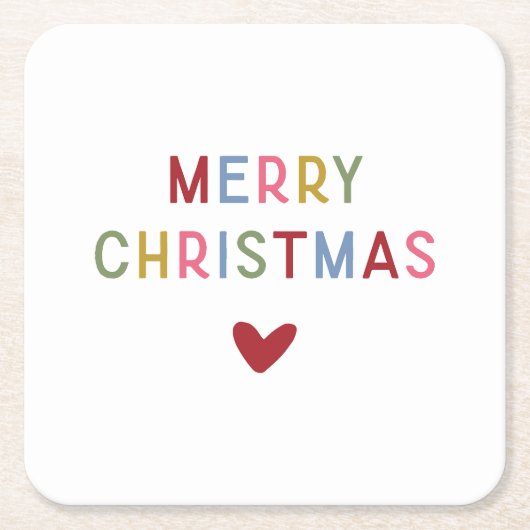 メリークリスマスモダンミニマルタイポグラフィ スクエアペーパーコースター (正面)