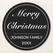 メリークリスマスモダンミニマル白黒 ラウンドペーパーコースター (正面)
