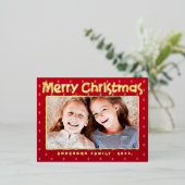 メリークリスマスモダンリーフのパターン家族の写真 箔シーズンポストカード (立ち正面)