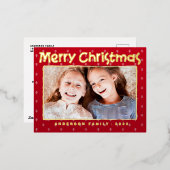 メリークリスマスモダンリーフのパターン家族の写真 箔シーズンポストカード (正面/裏面)