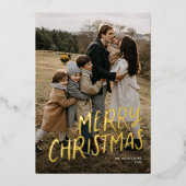 メリークリスマスモダンレタリングシンプルワンフォト 箔シーズンカード (正面)