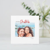 メリークリスマスモダンレッドスクリプトミニマリストの写真 シーズンカード (スタンド正面)