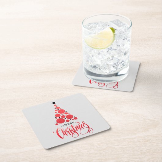 メリークリスマスモダンレッドツリーホリデー スクエアペーパーコースター (インサイチュ)