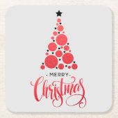 メリークリスマスモダンレッドツリーホリデー スクエアペーパーコースター (正面)