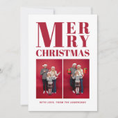 メリークリスマスモダンレッドファミリー2フォトコラージュ シーズンカード (正面)