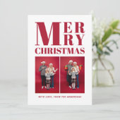 メリークリスマスモダンレッドファミリー2フォトコラージュ シーズンカード (スタンド正面)