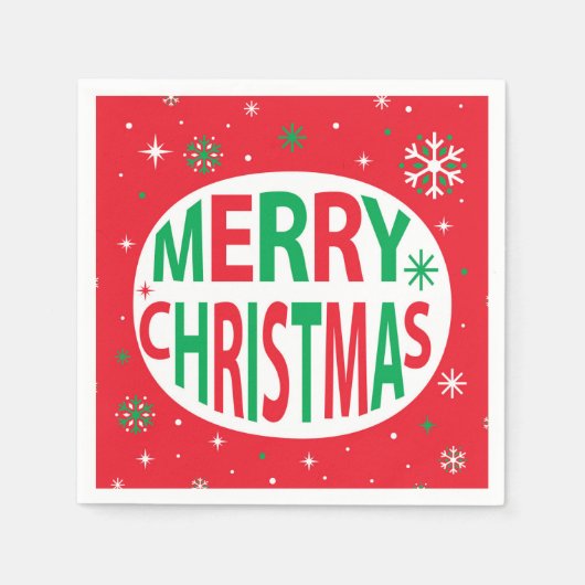 メリークリスマスモダンレッドフェスティバルホリデー スタンダードカクテルナプキン (正面)