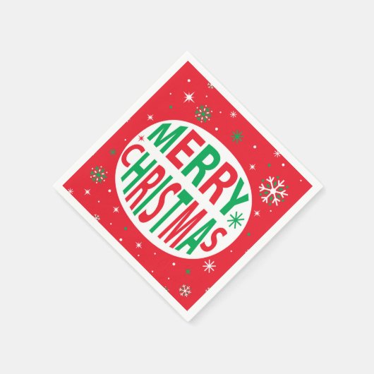 メリークリスマスモダンレッドフェスティバルホリデー スタンダードカクテルナプキン (角)