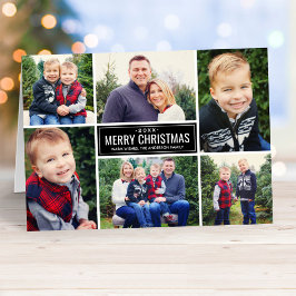 メリークリスマスモダンレッドプレイド写真コラージュ シーズンカード