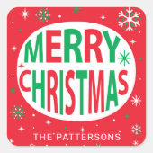 メリークリスマスモダンレッドホリデーパーソナライズされた スクエアシール (正面)