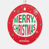 メリークリスマスモダンレッドホリデーパーソナライズされた セラミックオーナメント (左)