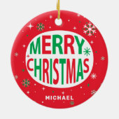 メリークリスマスモダンレッドホリデーパーソナライズされた セラミックオーナメント (裏面)