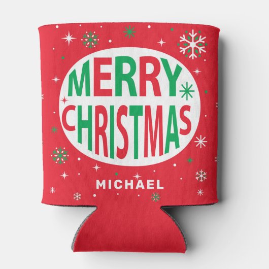 メリークリスマスモダンレッドホリデーパーソナライズされた 缶クーラー (裏面)