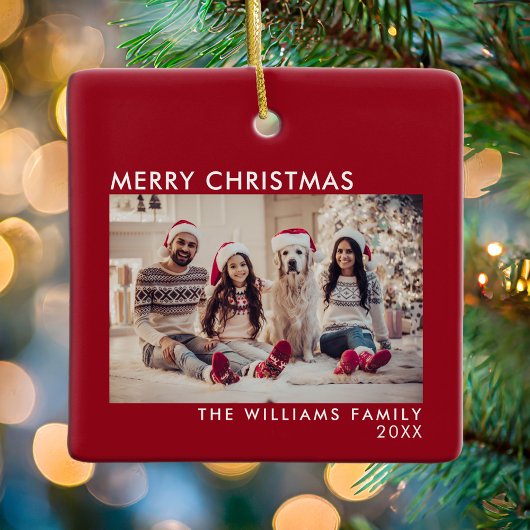 メリークリスマスモダンレッドホリデー セラミックオーナメント