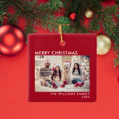 メリークリスマスモダンレッドホリデー セラミックオーナメント