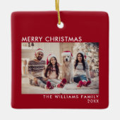 メリークリスマスモダンレッドホリデー セラミックオーナメント (正面)