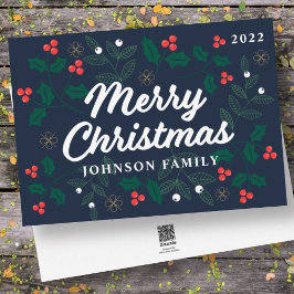 メリークリスマスモダンレッドホリーベリーの葉 シーズンカード