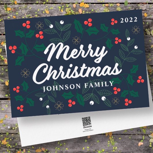 メリークリスマスモダンレッドホリーベリーの葉 シーズンカード