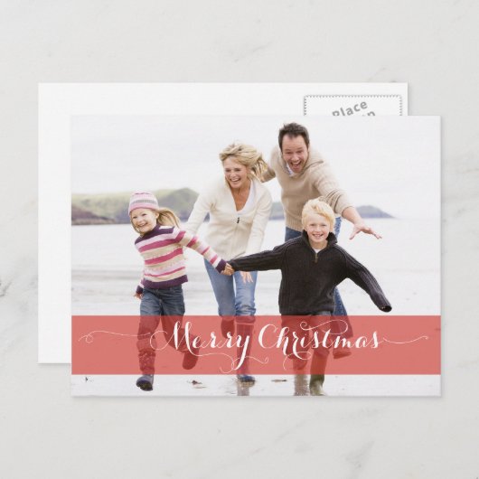 メリークリスマスモダンレッド休日のフォトカード シーズンポストカード (正面/裏面)