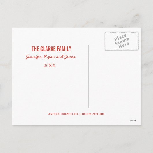 メリークリスマスモダンレッド休日のフォトカード シーズンポストカード (裏面)