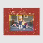 メリークリスマスモダンレッド金ゴールドファミリーフォトカード (正面)