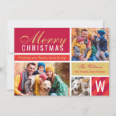 メリークリスマスモダンレッド金ゴールドフォトコラージュ シーズンカード (正面)
