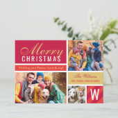 メリークリスマスモダンレッド金ゴールドフォトコラージュ シーズンカード (スタンド正面)