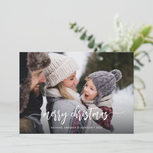 メリークリスマスモダンワンフォトホリデーカード シーズンカード (スタンド正面)