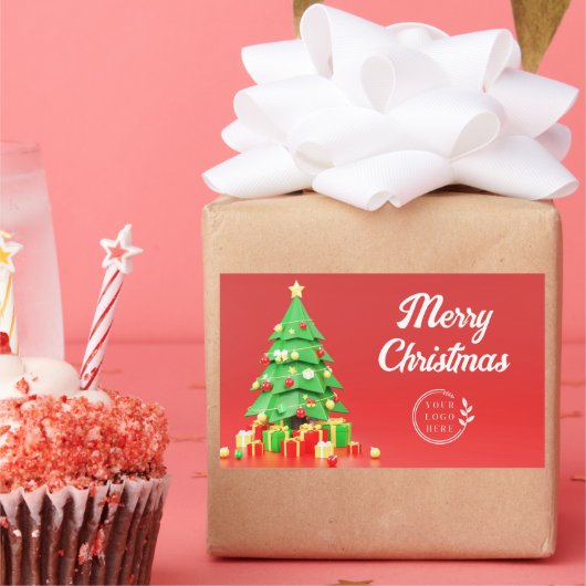 メリークリスマスモダン休暇ロ企業のゴ 長方形シール (パーティー)