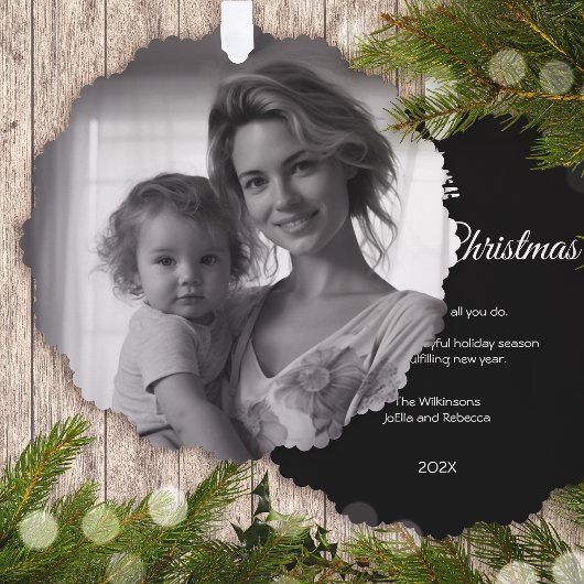 メリークリスマスモダン休暇写真 |黒 オーナメントカード