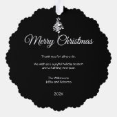 メリークリスマスモダン休暇写真 |黒 オーナメントカード (裏面)