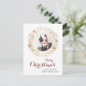 メリークリスマスモダン写真クリスマスリース シーズンポストカード (スタンド正面)