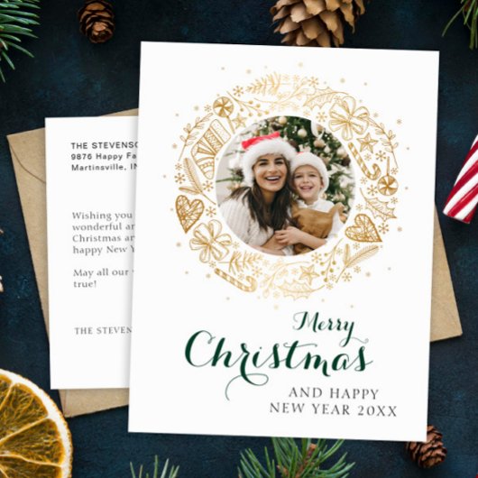 メリークリスマスモダン写真クリスマスリース シーズンポストカード