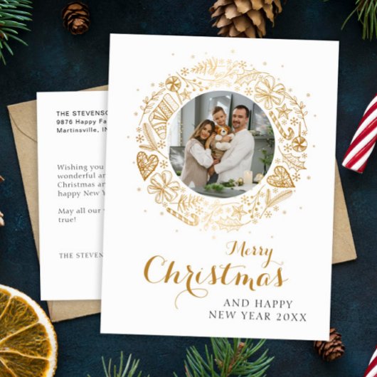 メリークリスマスモダン写真クリスマスリース シーズンポストカード